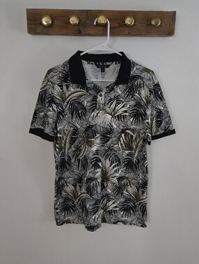 Banana Republic Black and Olive Tropical Print Polo